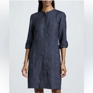 Eileen Fisher Long Sleeve Linen Button-Up Dress